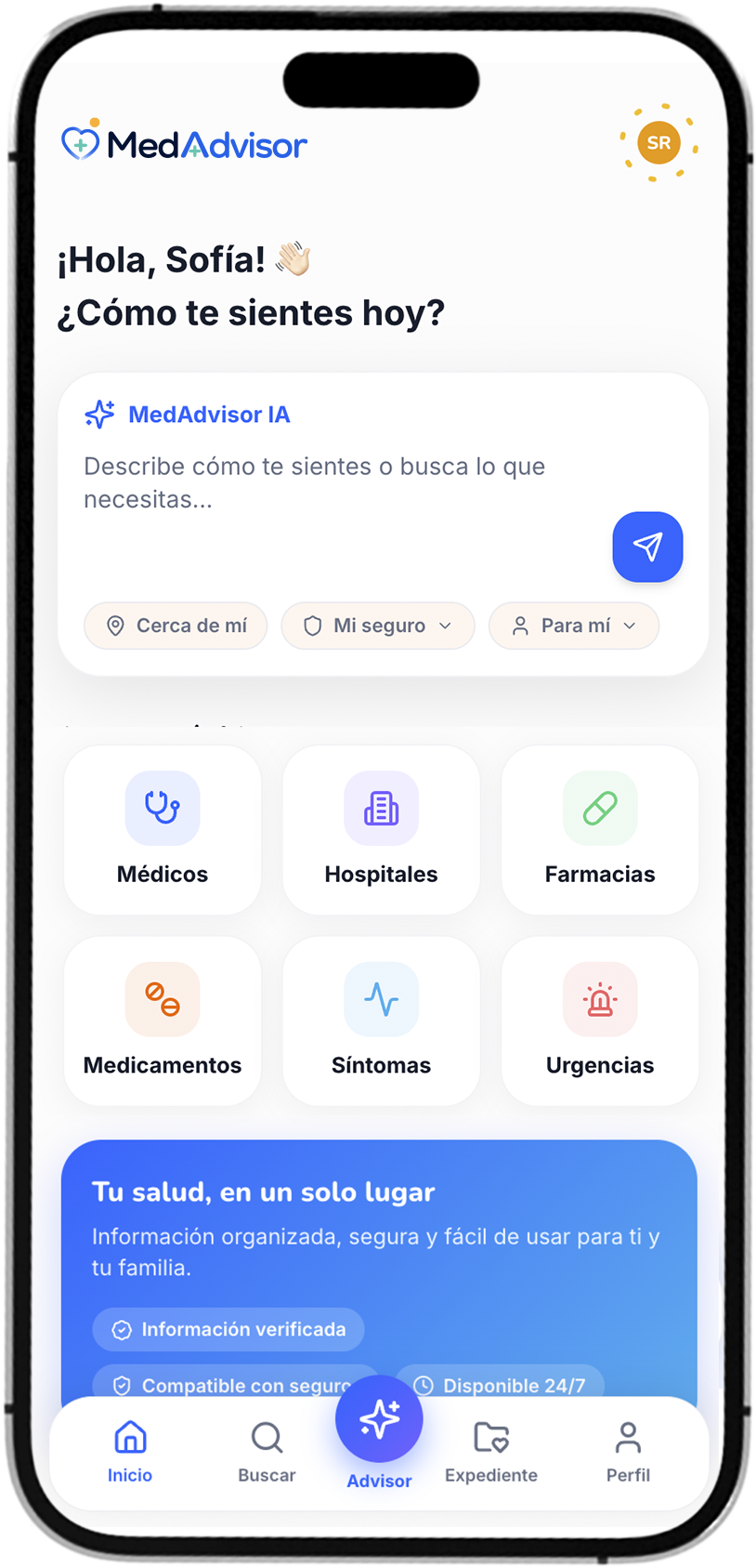 Pantalla principal de MedAdvisor
